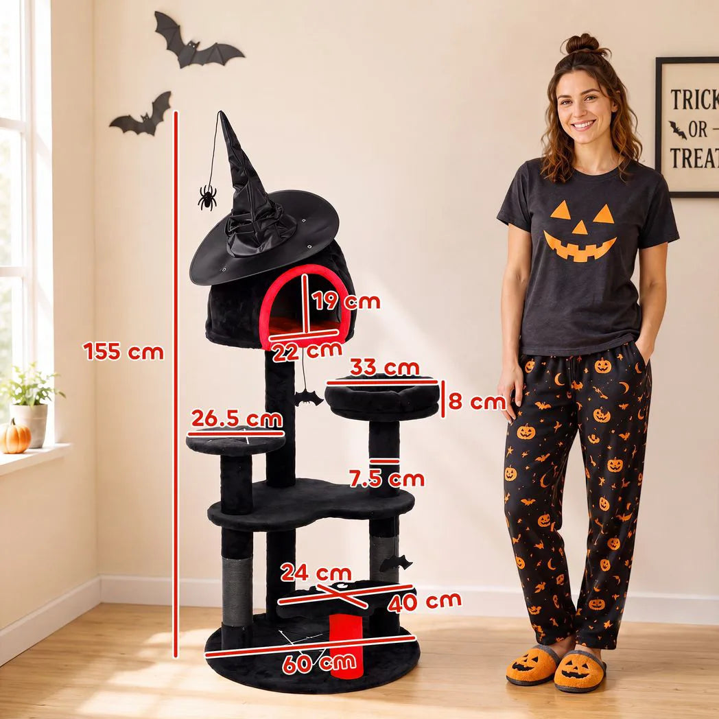 Gothic Halloween Cat Tree — Black, 155cm