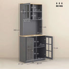 Kitchen Pantry, Buffet Hutch with 3 Storage Cabinets, 2 Open Shelves and Large Countertop for Kitchen, Grey
