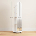 2-in-1 Full Length Mirror with Storage Shelves, Floor Mirror with 4 Wheels, Coat Rack, Hooks, White