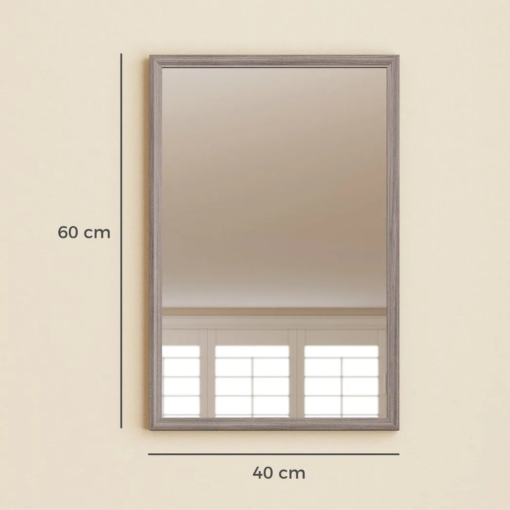 Wall Bathroom Mirror, 40 x 60 cm Wall-Mounted Mirror for Living Room, Bedroom, Hallway, Grey