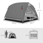 Outsunny Camping Tent, Easy Set Up 2-3 Man Tent with Sewn-in Groundsheet, 3000 mm Dome Tent with Mesh Windows, Dark Grey