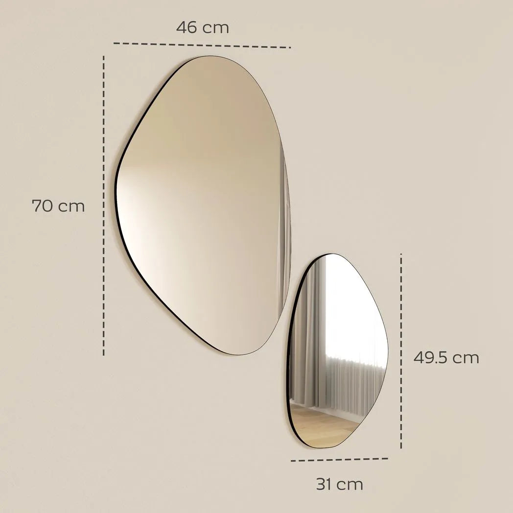 Set of 2 Pebble-Shaped Wall Mirror - Black