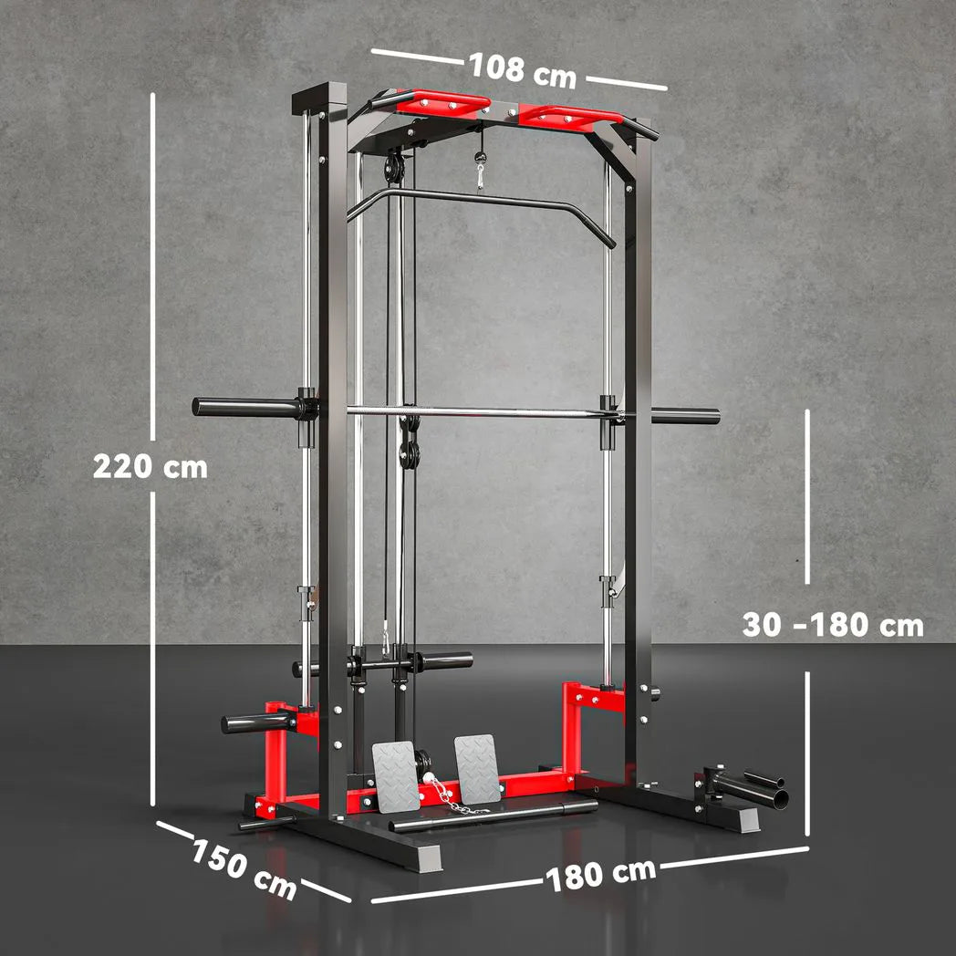 SPORTNOW Cable Crossover Machine, Multi-Function Power Rack with Pull Up Bar, Lat Pull Down System, Squat Rack, Barbell Bar