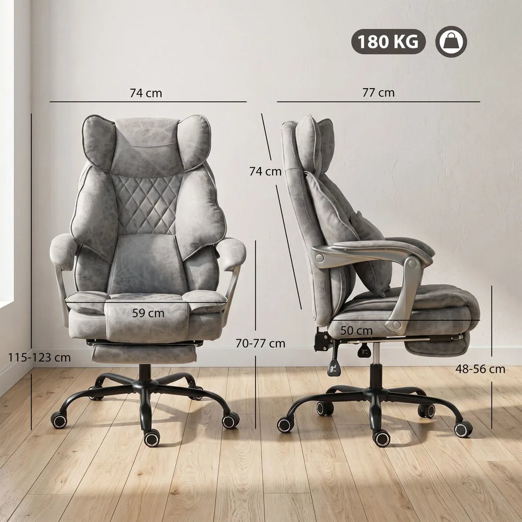 Executive Office Chair, Leathaire Big and Tall Office Chair 180 kg with Wide Seat, Reclining, Lumbar Support, Grey