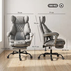 Executive Office Chair, Leathaire Big and Tall Office Chair 180 kg with Wide Seat, Reclining, Lumbar Support, Grey