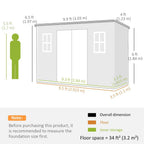Outsunny 10 x 4 ft Resin Garden Shed, Outdoor Storage Shed with Floor, Windows, Lockable Doors and Vents, Grey