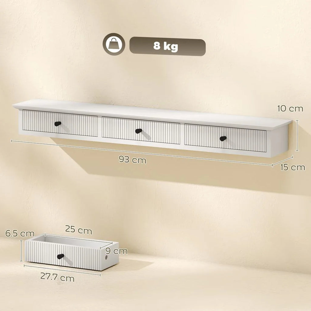 Shelf Wall-Mounted Storage Shelf Shelving Unit MDF 93 x 15 x 10 cm Entryway Kitchen Living Room, White