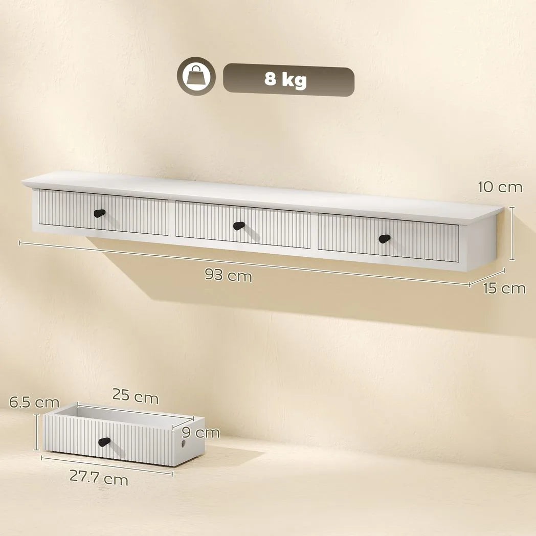 Shelf Wall-Mounted Storage Shelf Shelving Unit MDF 93 x 15 x 10 cm Entryway Kitchen Living Room, White