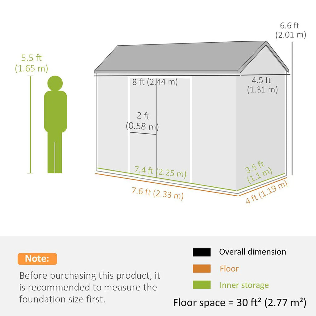 Outsunny 8 x 4 ft Resin Garden Shed, Wood-Effect Outdoor Storage Shed with Floor, Windows, Lockable Doors and Vents, Dark Grey