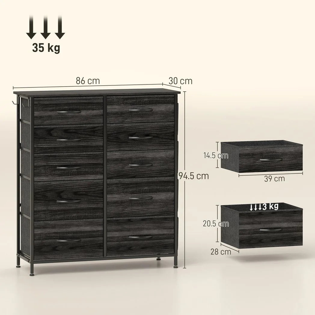 Chest of Ten Fabric Drawers - Black