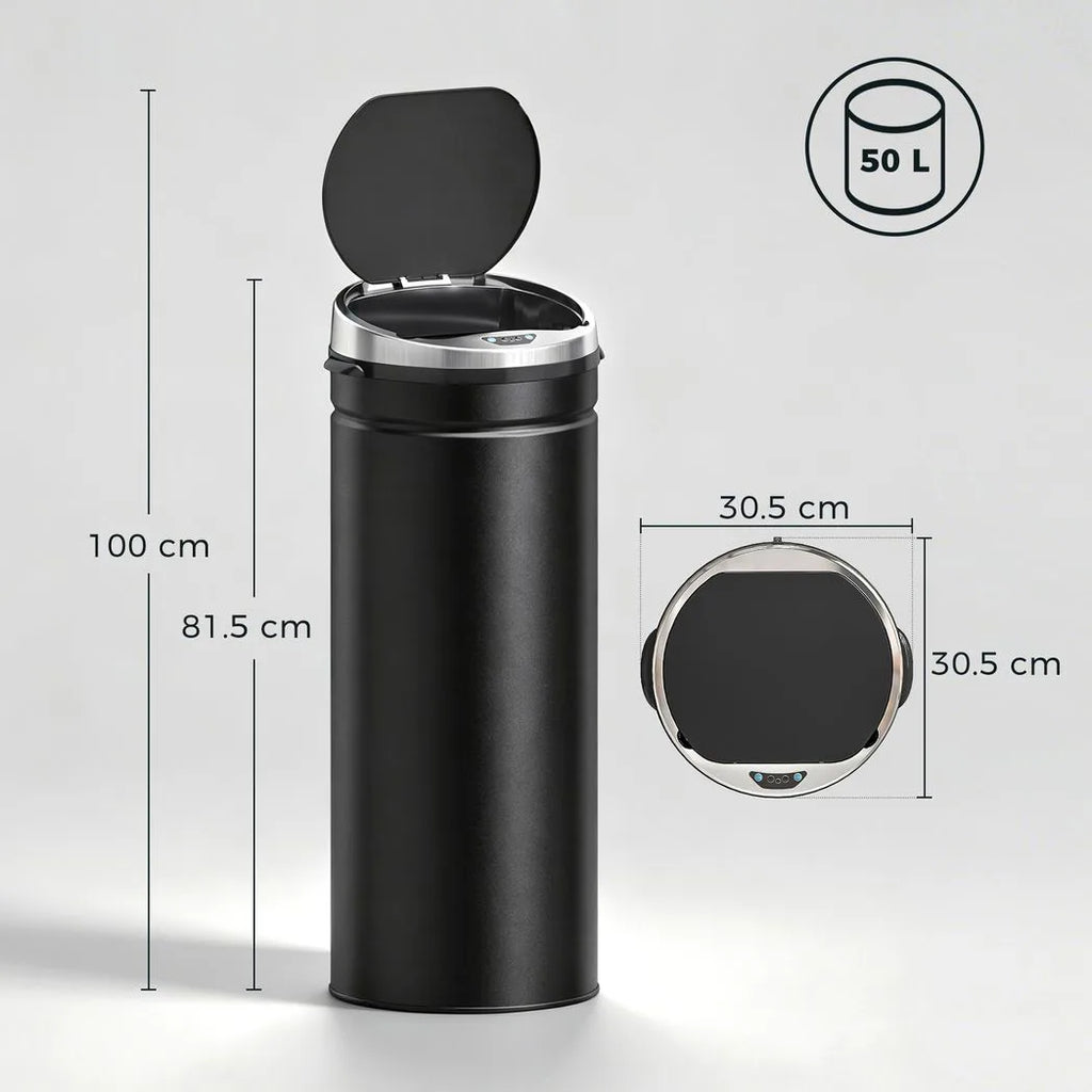 50L Automatic Motion Sensor Rubbish Bin with Fingerprint Resistant, Stainless Steel, Black