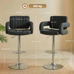 Bar Stools Adjustable Swivel Kitchen Chairs with Backrest Armrest Set of 2 PU Leather Black