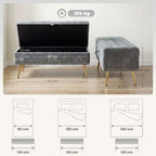 Storage Ottoman, Chenille Upholstered Ottoman Storage Box with Padded Seat, Metal Legs, 114 x 41 x 45 cm, Grey
