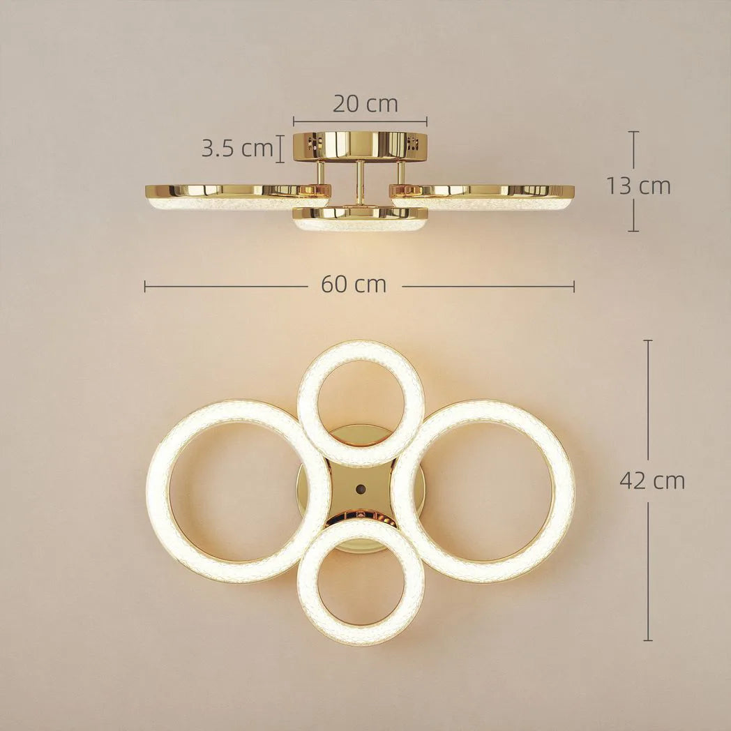 4-Ring LED Ceiling Light, Flush Mount Ceiling Light with 3 Colour Temperatures, Gold Tone