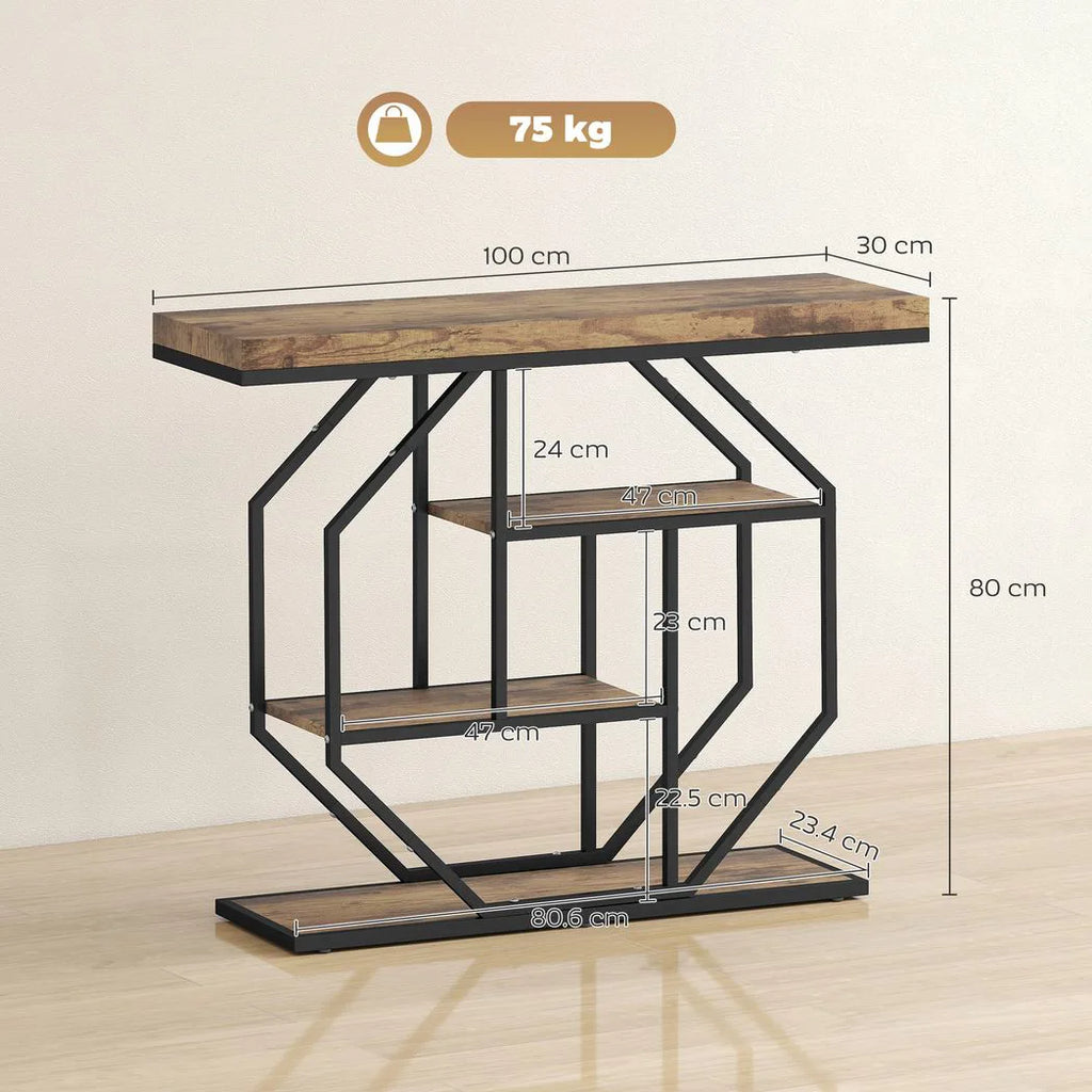 4-Tier Industrial Console Table - Rustic Brown