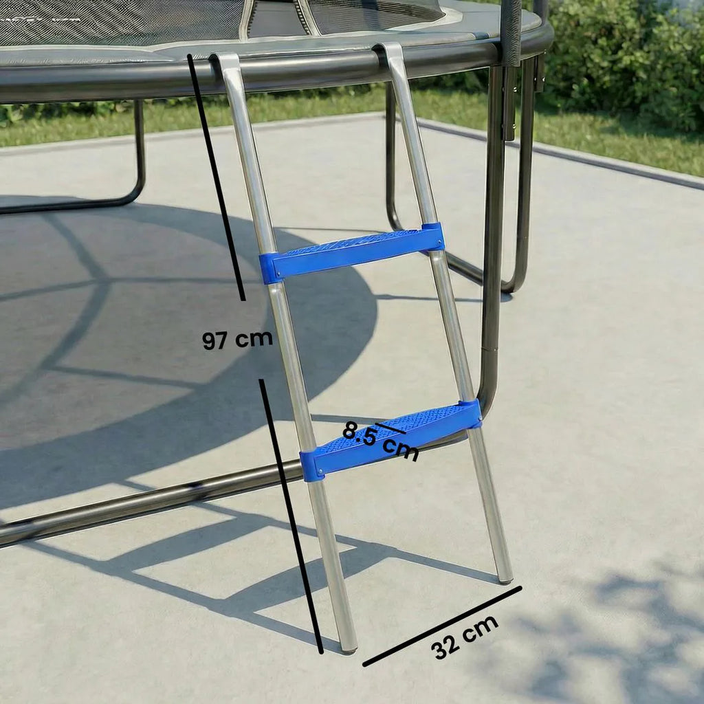 SPORTNOW Trampoline Ladder, 2-Steps with Horizontal Wide Steps, Universal Hook, Galvanised Steel Frame, 150kg Load Capacity