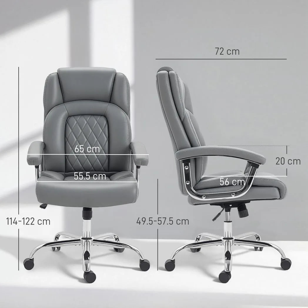 Big and Tall Office Chair 180kg with Spring Cushion, PU Leather - Grey