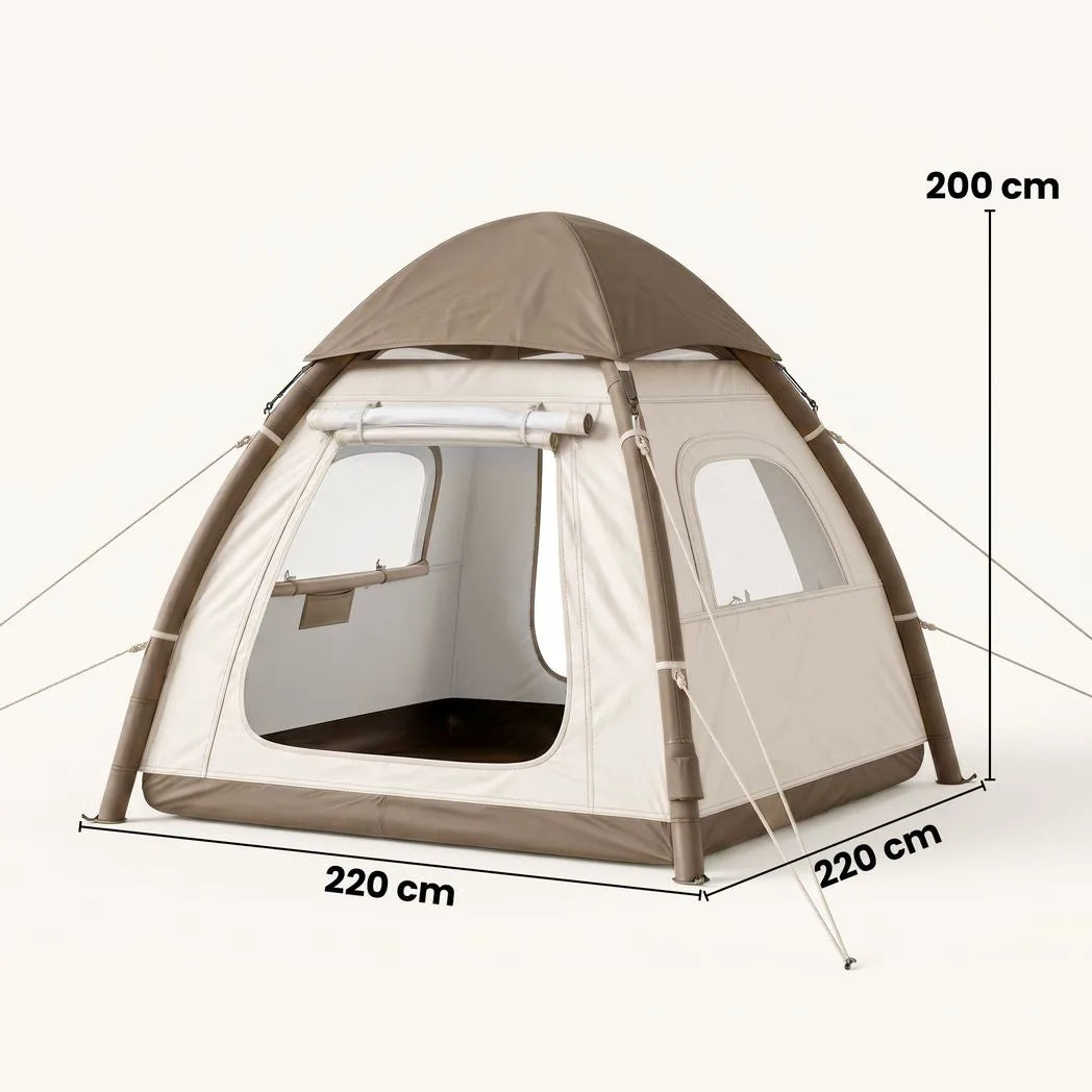 Outsunny Inflatable Camping Tent with Rainfly, 2-3 Man Air Tent 3000mm Waterproof Blow Up Tents, Cream