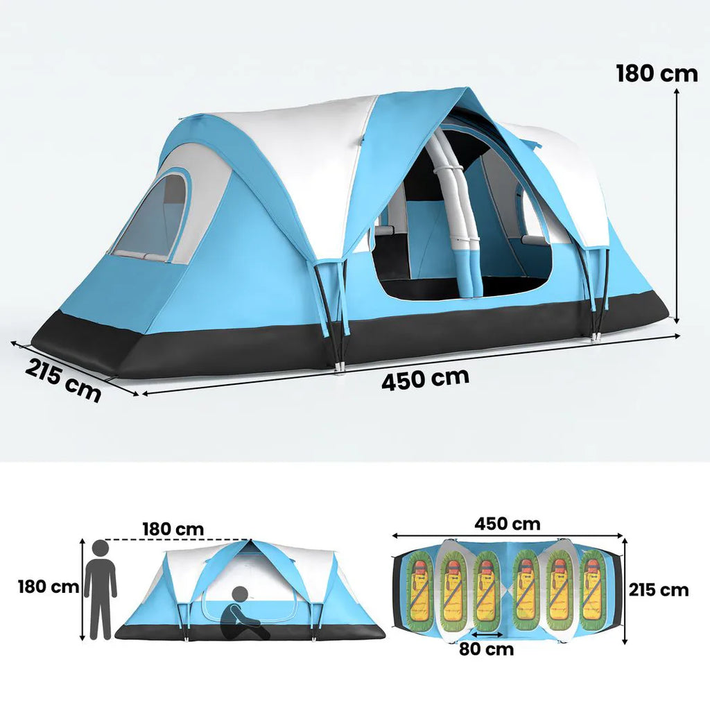 Outsunny Camping Tent for 6 Man with 2000mm Water Resistant Rainfly and Carry Bag for Fishing Hiking Festival, Sky Blue