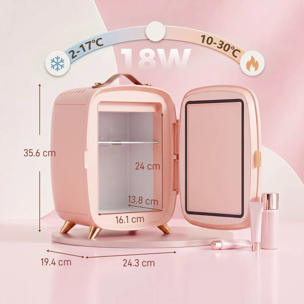 Skincare Refrigerator, 6L Mini Cosmetic Fridge with LED Mirror, Cooling Function for Bedroom, Skincare, Office, Pink