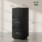 Slim Bedside Table with 2 Drawers — Black, 25cm Wide