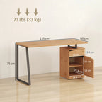 Computer Desk, Writing Desk with Cabinet, Drawer, Metal Legs, Work Table for Home Office Study, Natural Wood Finish