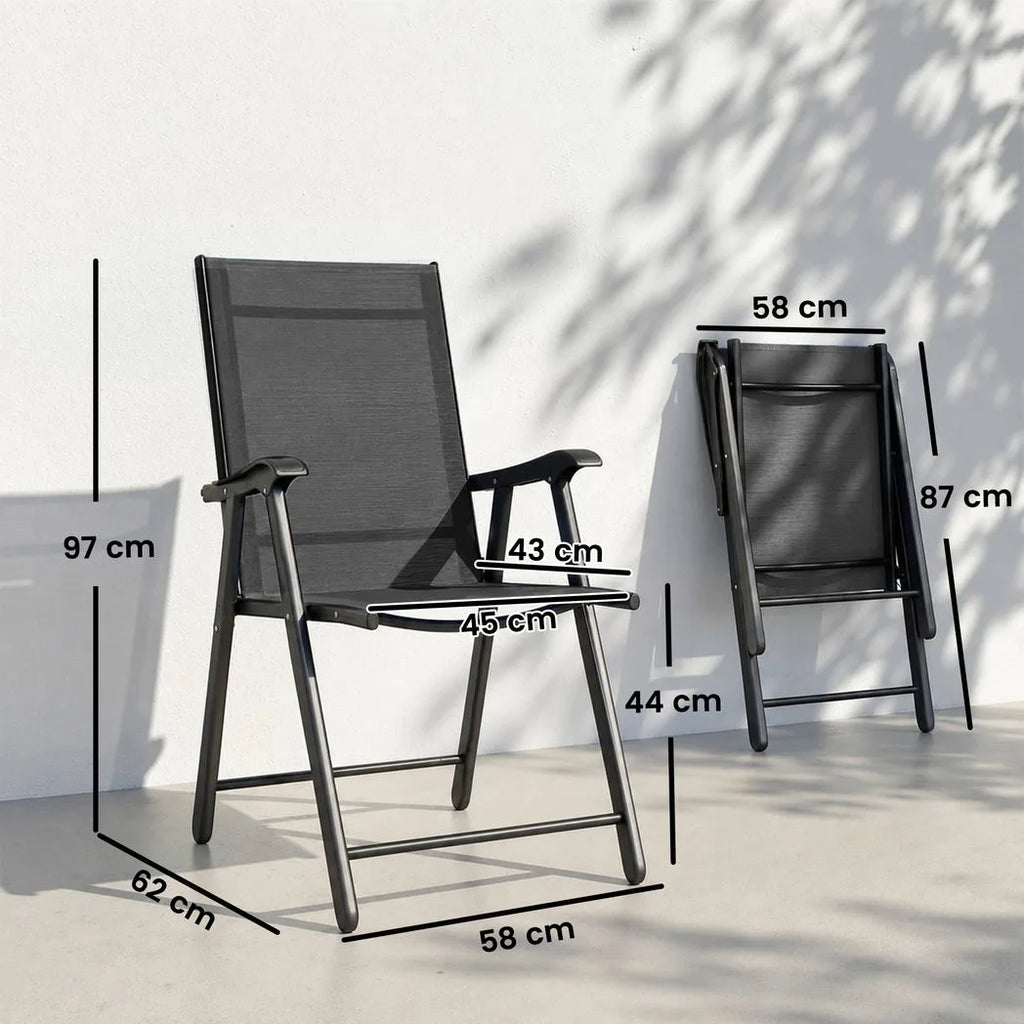 Outsunny Folding Garden Chairs Set of 4, Foldable Garden Dining Chairs with High Back, Armrests, Texteline Seat, Black