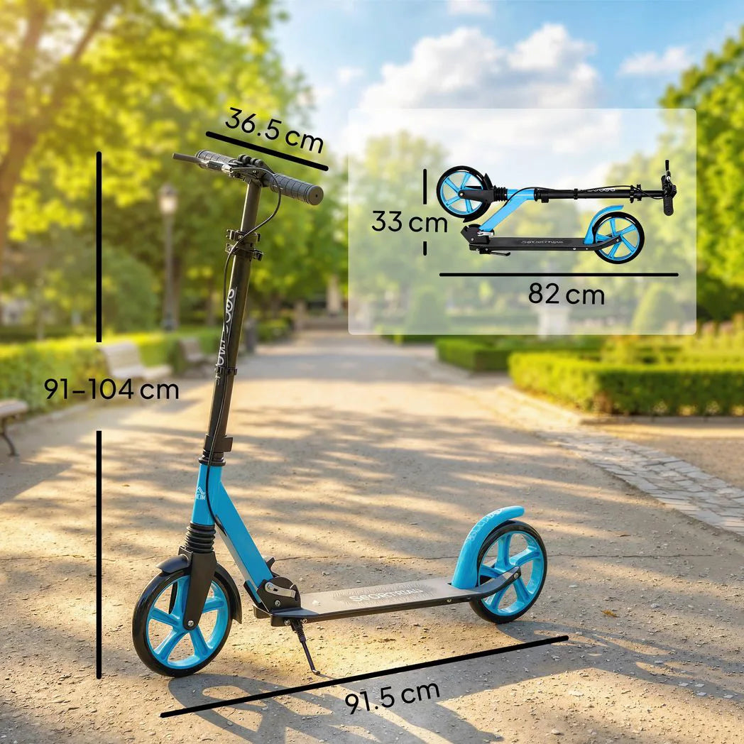 One-click Folding Kick Scooter for 14 w/ Adjustable Handlebar, Push Scooter with Kickstand, Dual Brake System, Blue