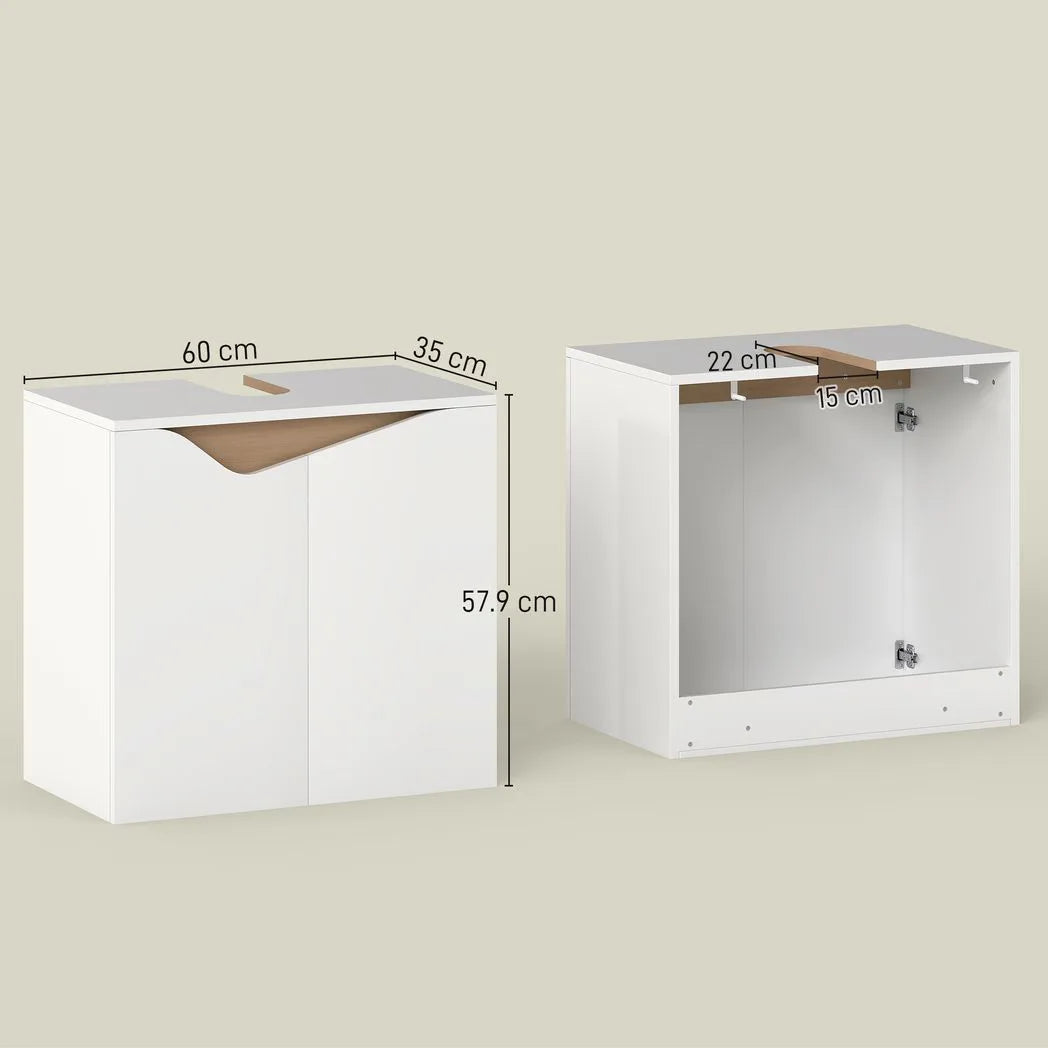 Under Sink Bathroom Cabinet, Bathroom Storage Cabinet with Soft-Close Doors, for Basin without Pedestal, White