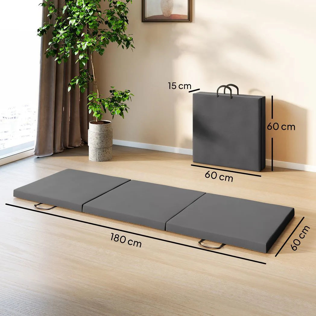 Gymnastics Mat, Tri-Fold Crash Exercise Pad, 6FT 2" Thick Foldable Workout Mat with Handles for Home Training, Grey