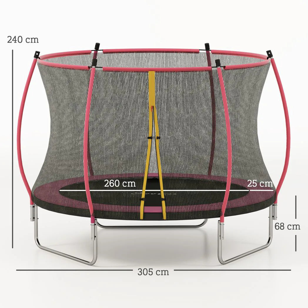 SPORTNOW 10ft Outdoor Trampoline with Enclosure Net, Spring Cover, Pink