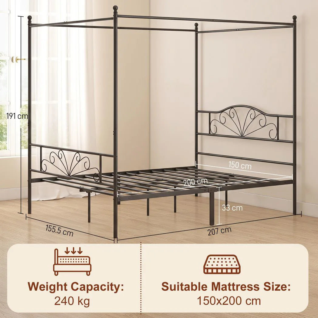 Canopy Bed Frame King Size, Metal Platform Bed Frame with Headboard and Footboard, Underbed Storage, Black
