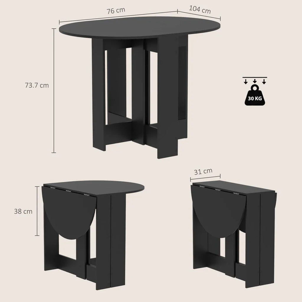 Folding Dining Table, Drop-Leaf Table with Foldable Leaves for Small Spaces, Kitchen, Dining Room, Black