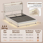 5ft King Bed Frame with Headboard, Platform Bed Frame with Hydraulic Storage, LED Lights and Charging Station, White