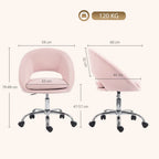 Velvet Desk Chair, Modern Office Chair with Height-Adjustable, Wheels, for Home Study Bedroom, Pink