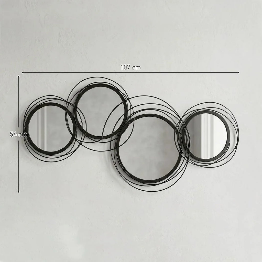 Metal Wall Art 56cm Modern Decorative Mirror Decor for Living Room Bedroom Dining Room, Black