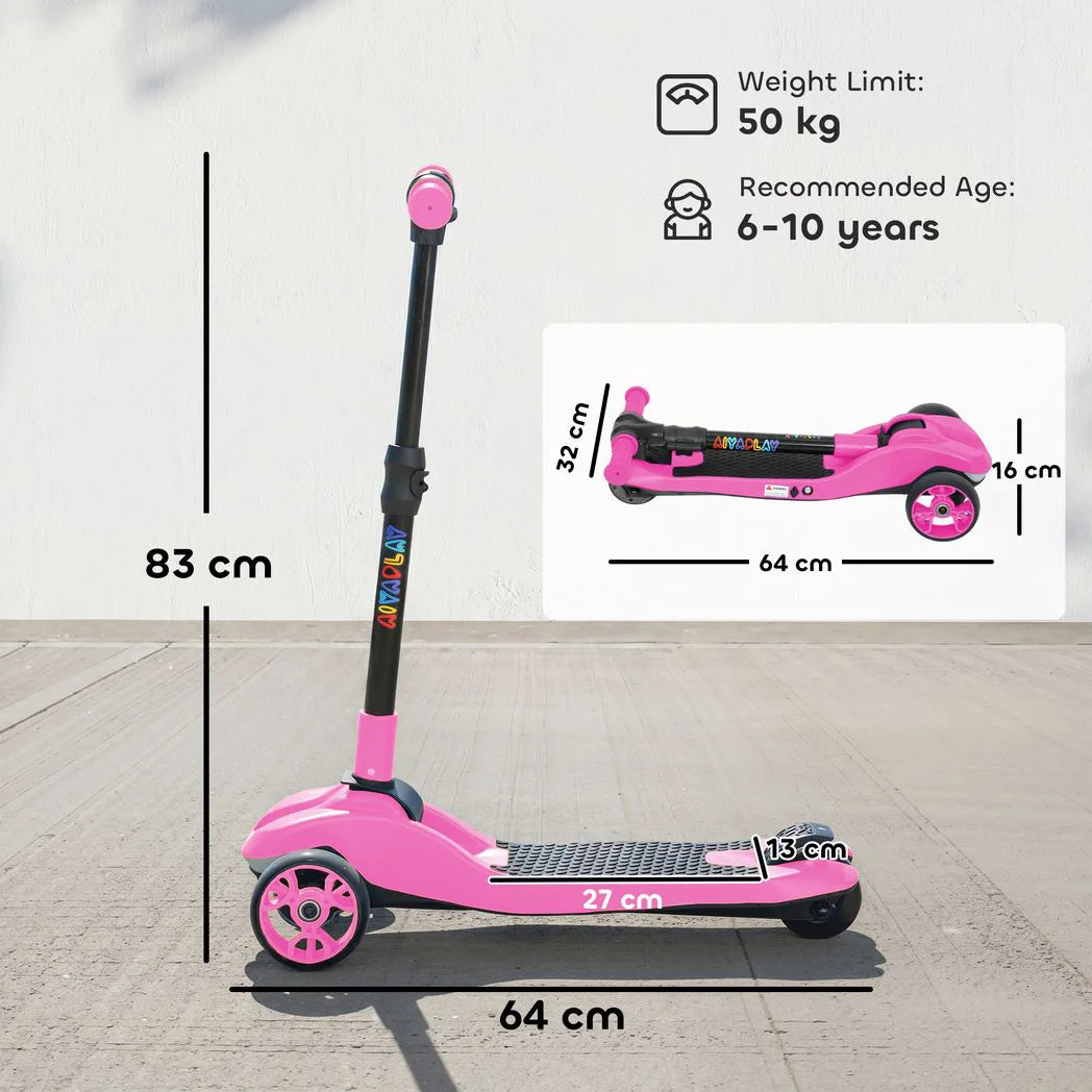 AIYAPLAY Three-Wheel Foldable Electric Scooter for Kids Aged 6-10 Years, Pink