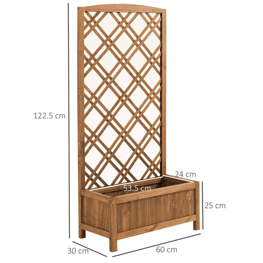 Outsunny Garden Planter with Trellis, Wooden Raised Bed for Garden with Lattice Trellis for Vegetables, Herbs and Flowers, Brown