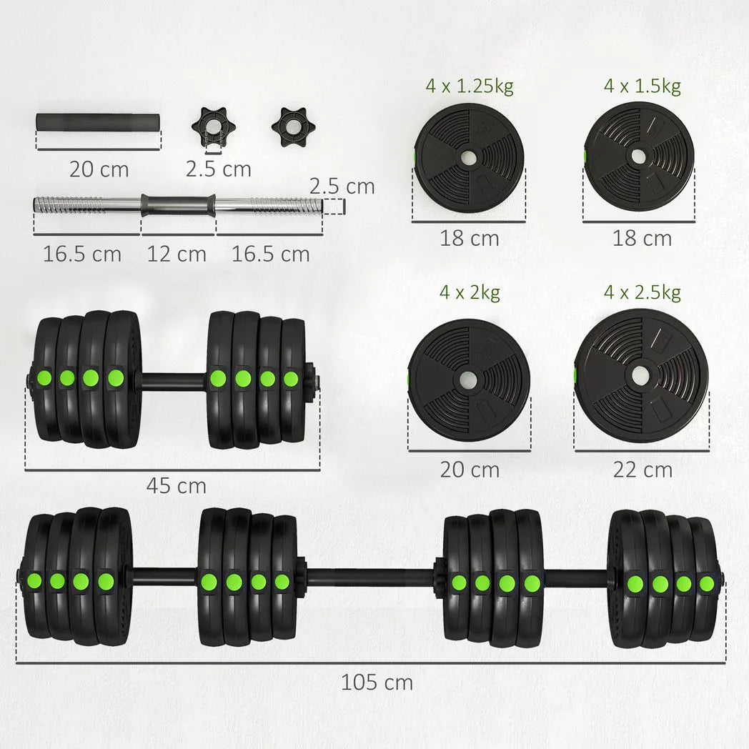 SPORTNOW Adjustable Weight Barbell & Dumbbells Set Free Weights Strength Muscle Exercise Home Gym Training, Black and Green