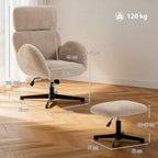 Swivel Armchair and Footstool Set, Height Adjustable Accent Chair with Adjustable Headrest, Rocking Function, Light Brown