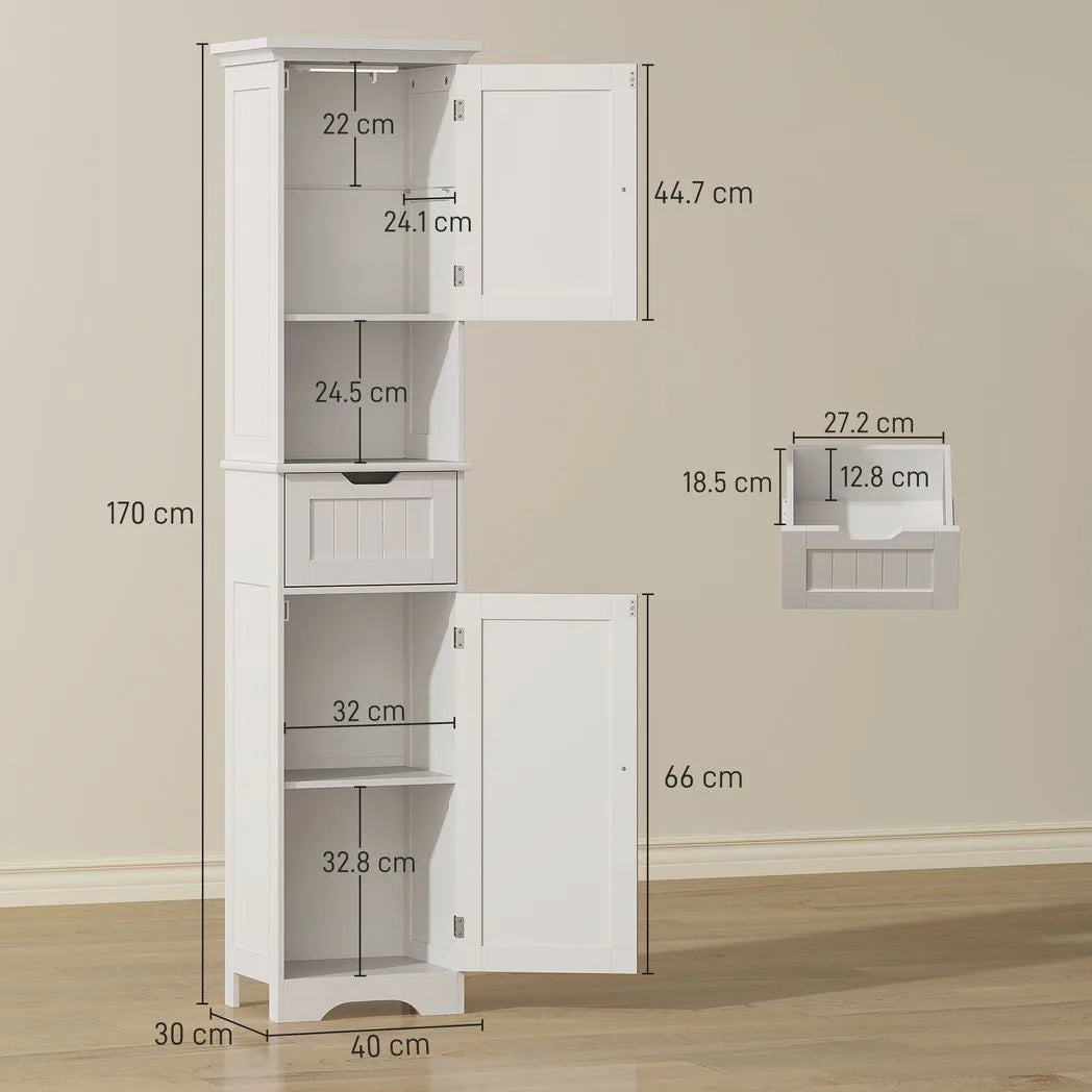 Slim Bathroom Storage Cabinet, with Sensor Lights - White