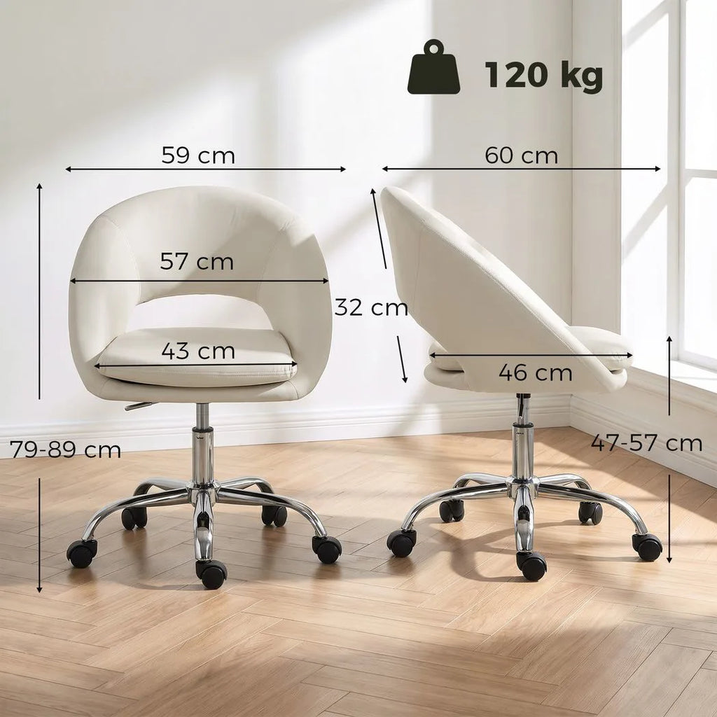 Velvet Desk Chair, Modern Office Chair with Height-Adjustable, Wheels, for Home Study Bedroom, Cream