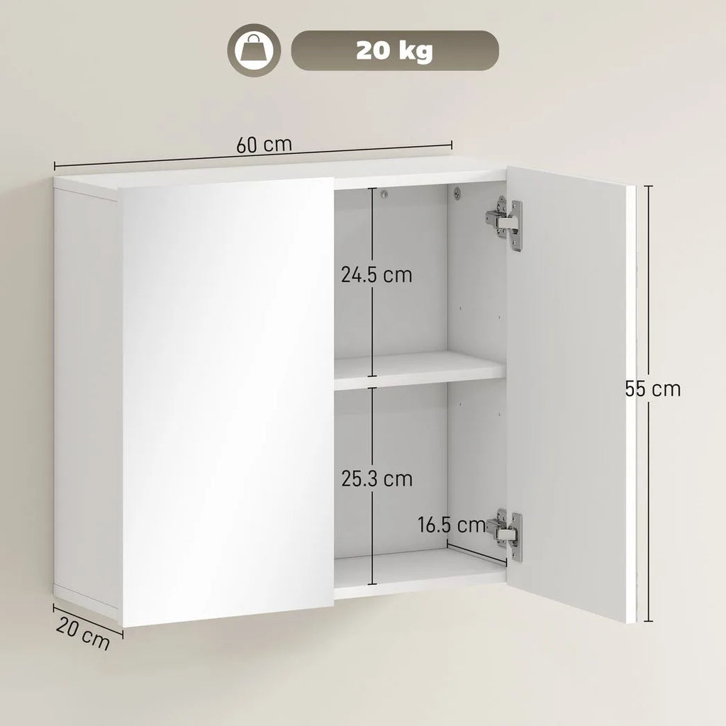 Double-Door Bathroom Mirror Cabinet - White