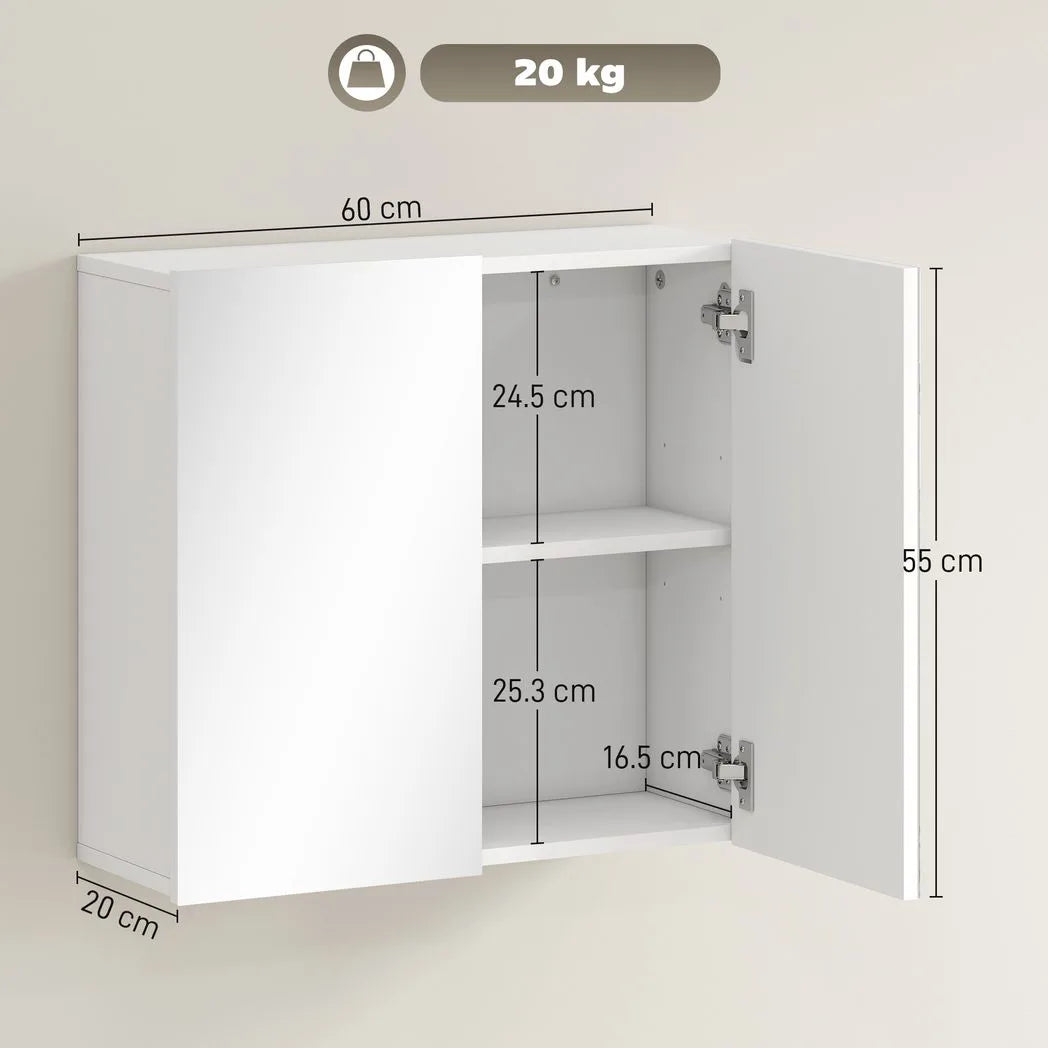 Double-Door Bathroom Mirror Cabinet - White