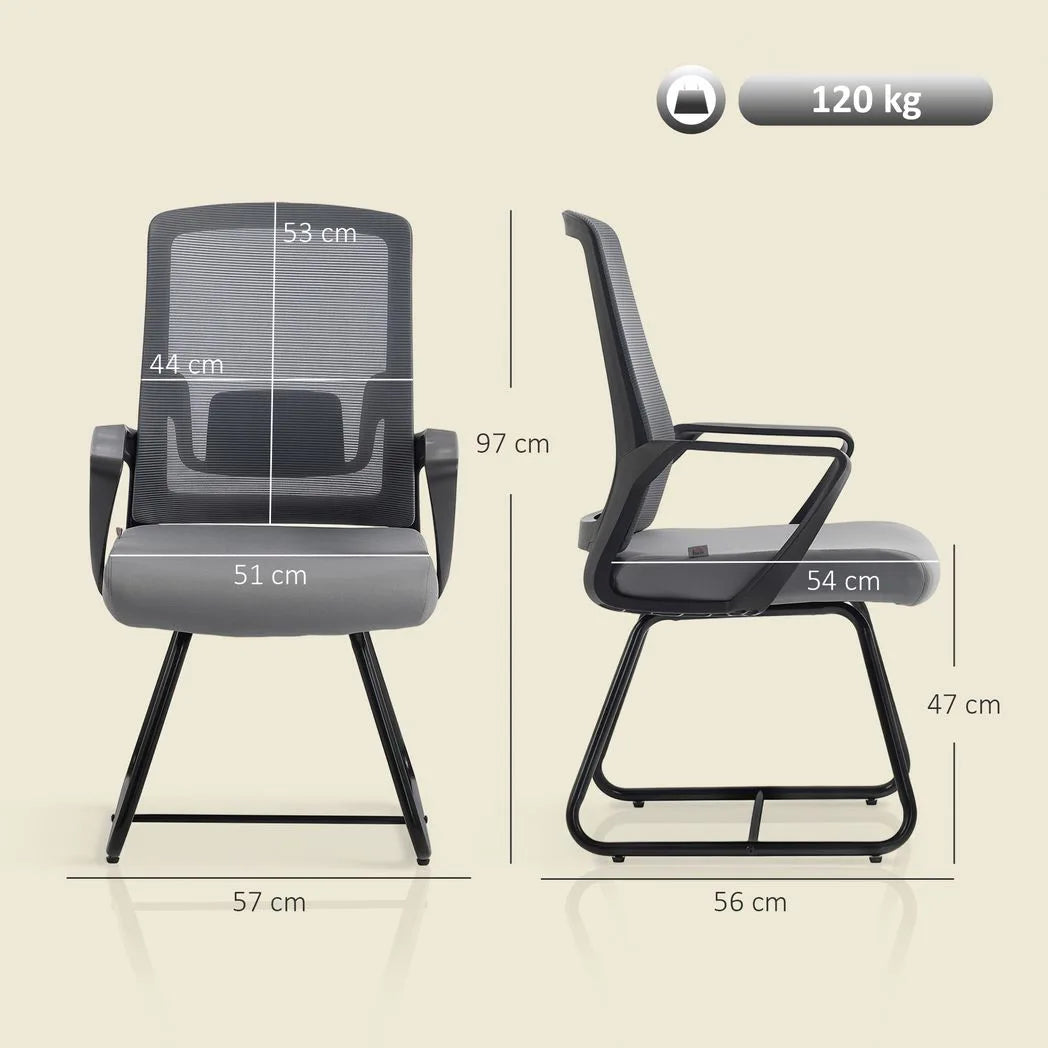 Desk Chair No Wheels, Office Chair with Mesh Back, Lumbar Support, Metal Base for Waiting Room, Conference Room, Dark Grey