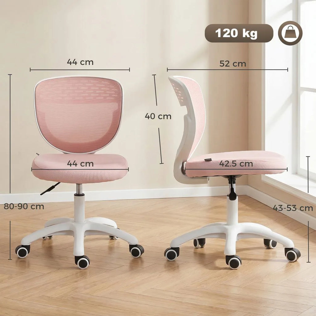 Office Chair, Armless Computer Desk Chair with Breathable Mesh, Adjustable Height, Swivel Wheels, Pink
