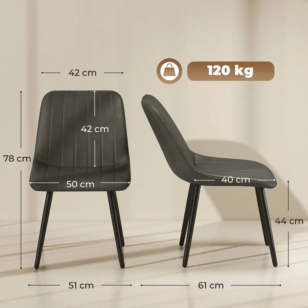 HOMCOM Faux Leather Upholstered Kitchen Chairs, Modern Dining Chairs Set of 2 with Metal Legs for Dining Room, Grey