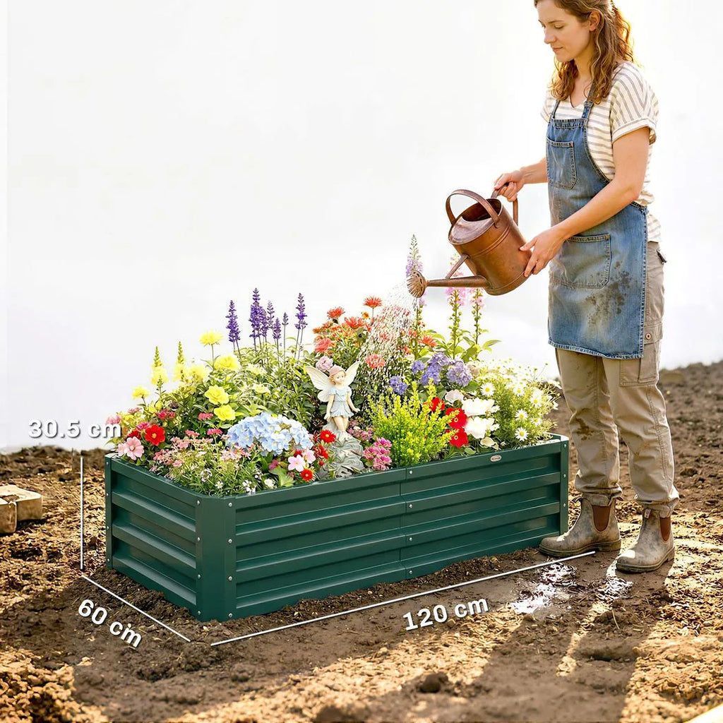 Outsunny Set of 2 Raised Beds for Garden, Galvanised Outdoor Planters for Herbs Vegetables, Use for Patio Balcony, Green
