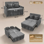 2 Seater Sofa Bed 3-in-1 Convertible Chenille Pull Out Sleeper Sofa with 5-Position Adjustable Backrest, Grey