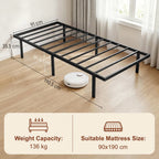 3ft Single Bed Frame with Underbed Storage, Metal Platform Bed Frame with Steel Slat Support, No Box Spring Needed